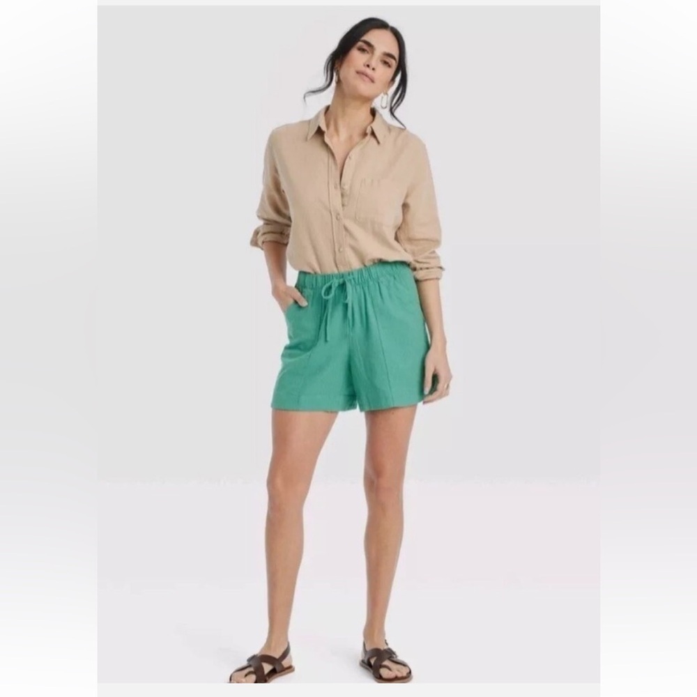 Women's Universal Thread High-Rise Linen Pull-On Shorts Green new